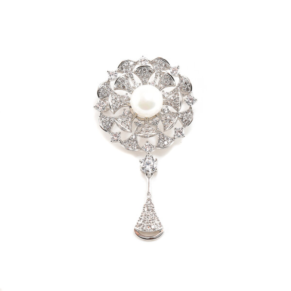 Brosa in forma de papadie cu cristale swarovski placata cu aur alb 18k