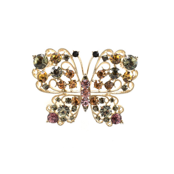 Brosa "Fluture" aurie cu cristale zirconia multicolore