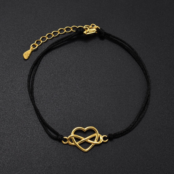 Bratara dama cu snur si accesoriu din argint placat cu aur 18K in forma de inima si infinit