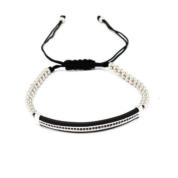 Bratara barbati cu accesoriu argintiu si cristale zirconia