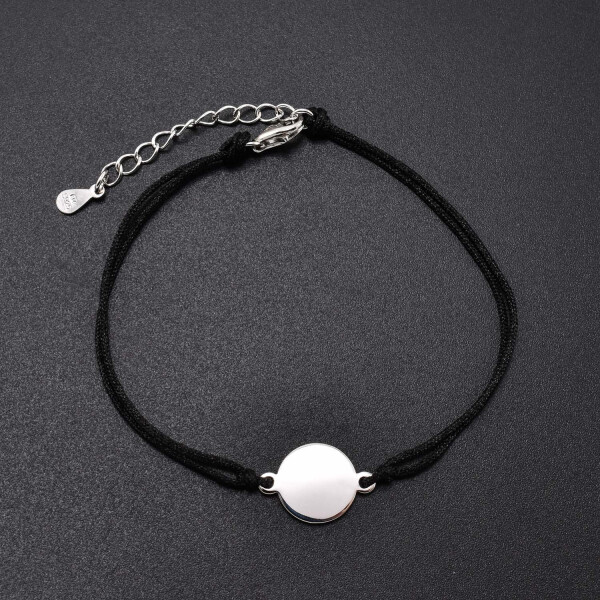 Bratara dama cu snur si accesoriu din argint in forma de banut