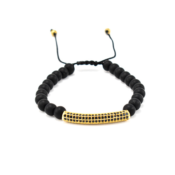 Bratara barbati din onix negru mat si accesoriu cu cristale zirconia placat cu aur 