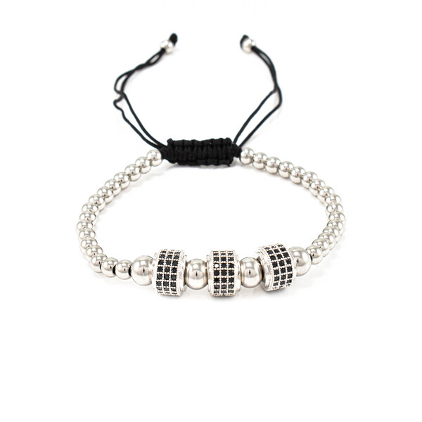 Bratara barbati cu accesorii argintii si cristale zirconia negre 