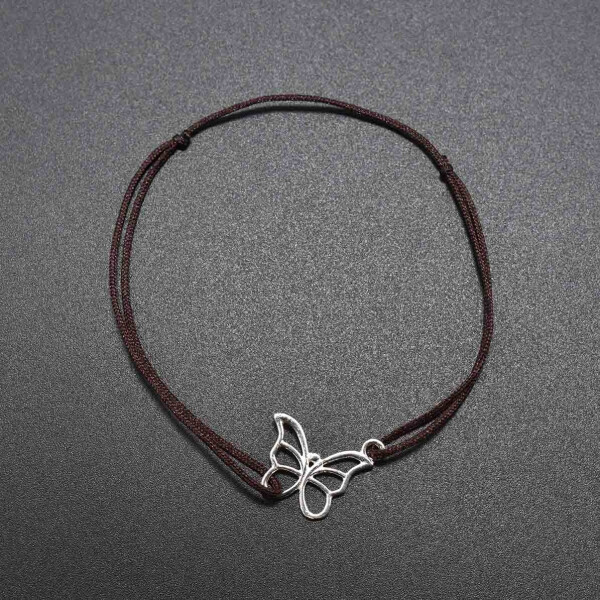 Bratara dama cu snur si accesoriu argint in forma de fluture