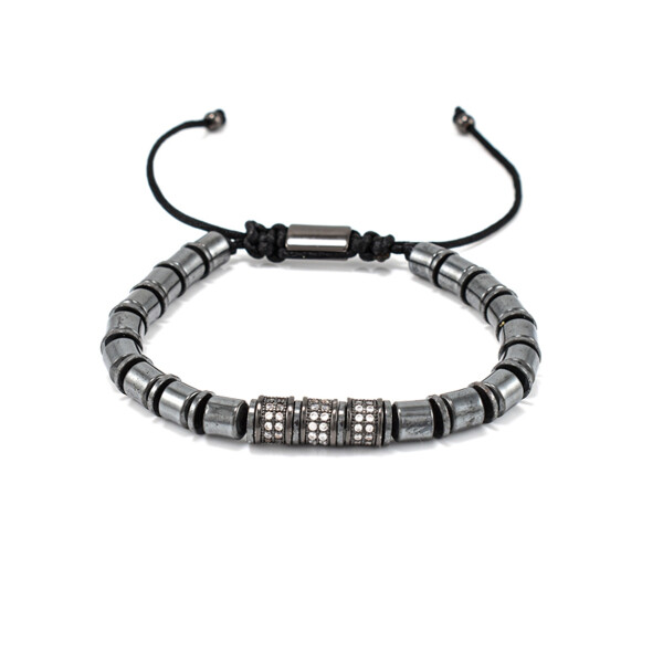 Bratara barbati din hematit si accesorii cu cristale zirconia albe