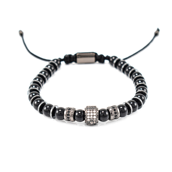 Bratara barbati din onix negru si accesorii cu cristale zirconia 
