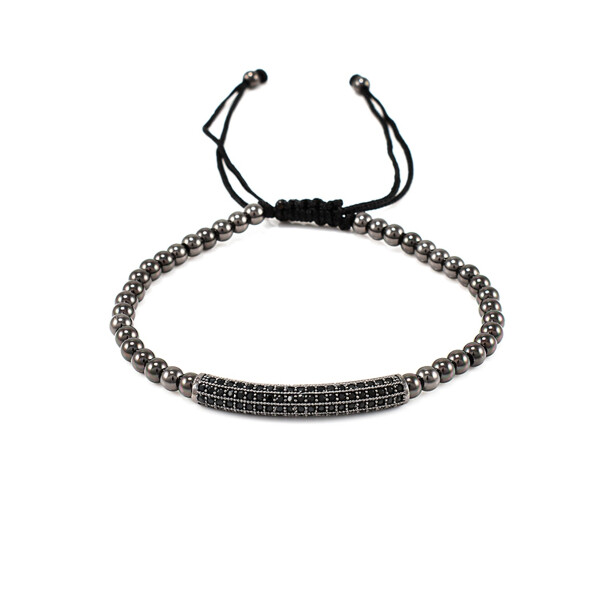 Bratara barbati Black Pave Bar Tube Charm 