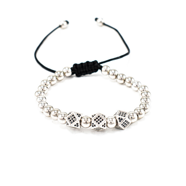 Bratara barbati cu bile argintii si accesorii cu cristale zirconia 