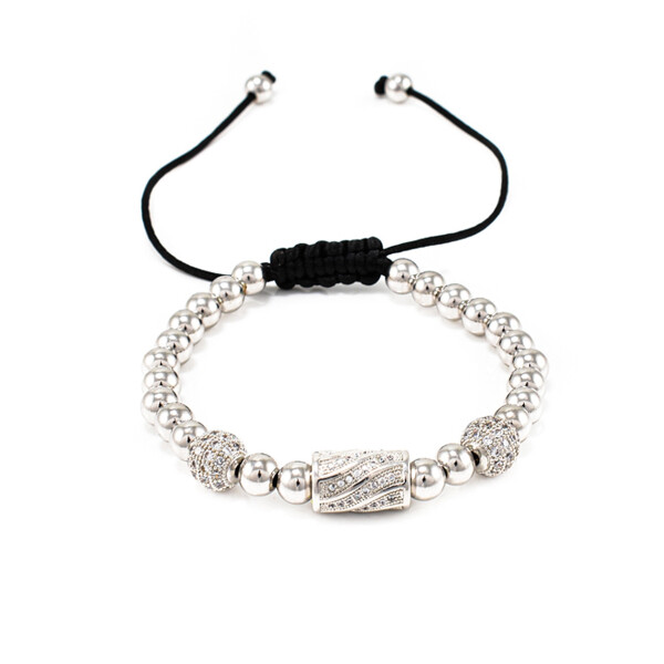 Bratara barbati argintie Shamballa Ball & Tube Cubic Zirconia 