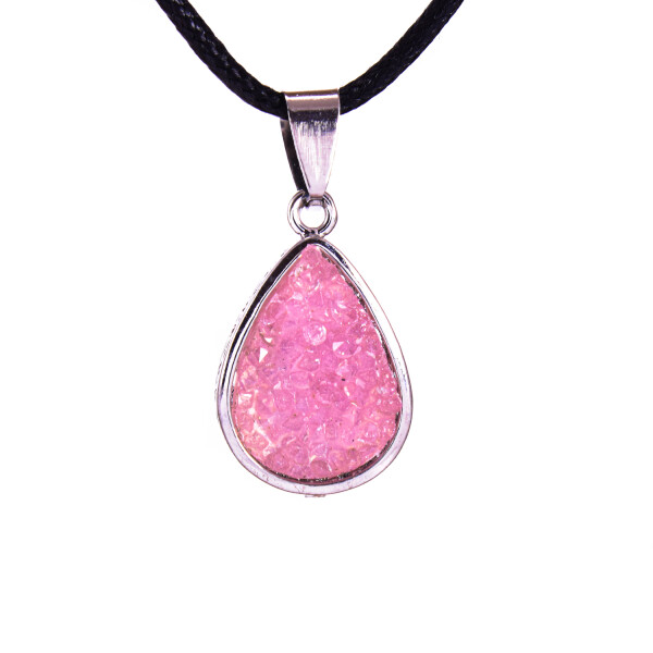 PANDANTIV DRUZY DIN RASINA IN FORMA DE LACRIMA, ROZ