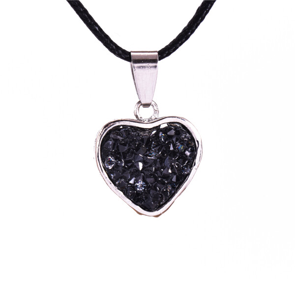 Pandantiv druzy din rasina in forma de inimioara, neagra