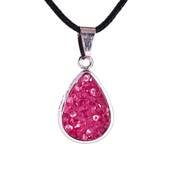 PANDANTIV DRUZY DIN RASINA IN FORMA DE LACRIMA, ROZ CHERRY