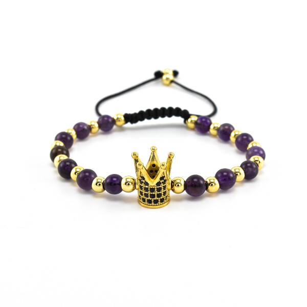 Bratara dama din ametist cu accesorii placate cu aur 18K si cristale swarovski