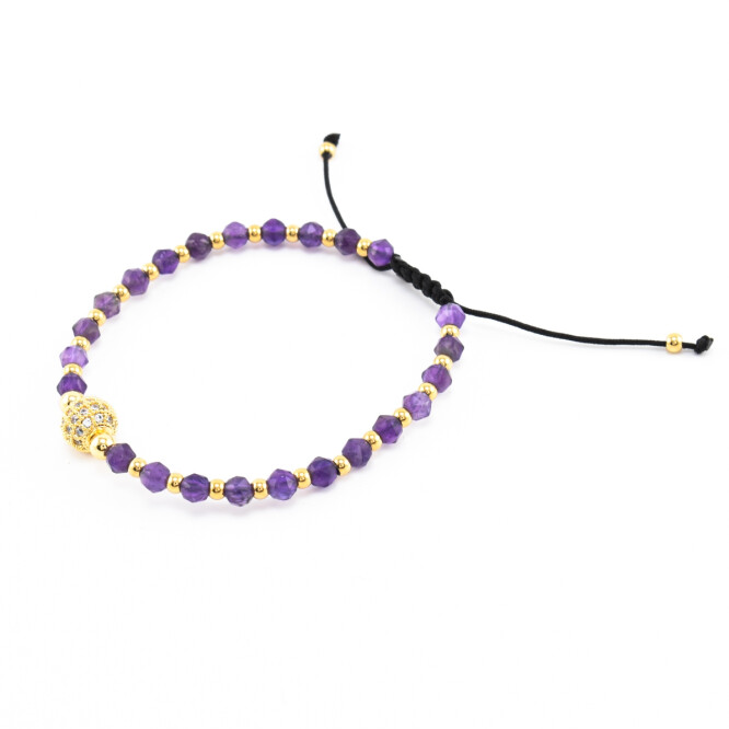 Bratara dama din ametist cu accesorii placate cu aur 18K si cristale swarovski