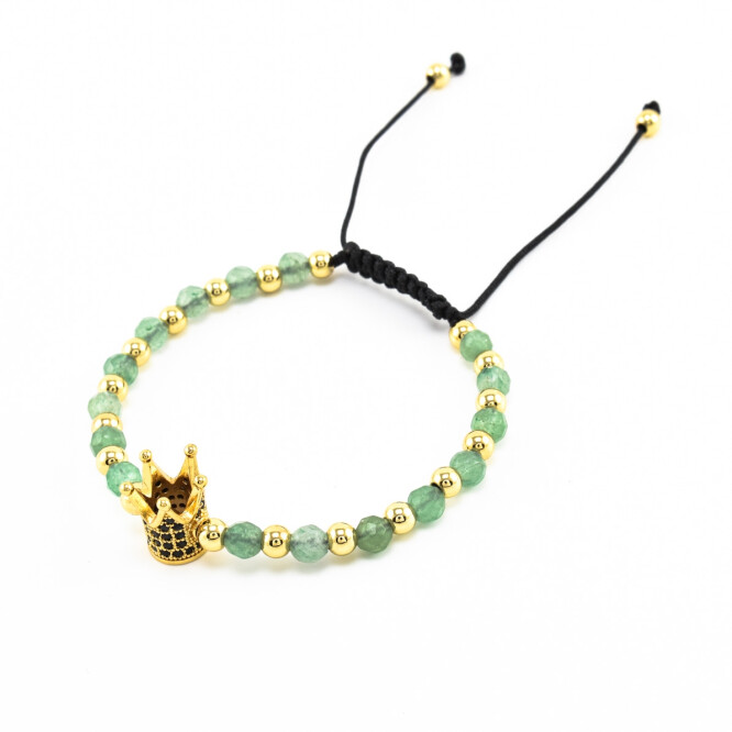 Bratara dama din jad cu accesorii placate cu aur 18K si cristale swarovski