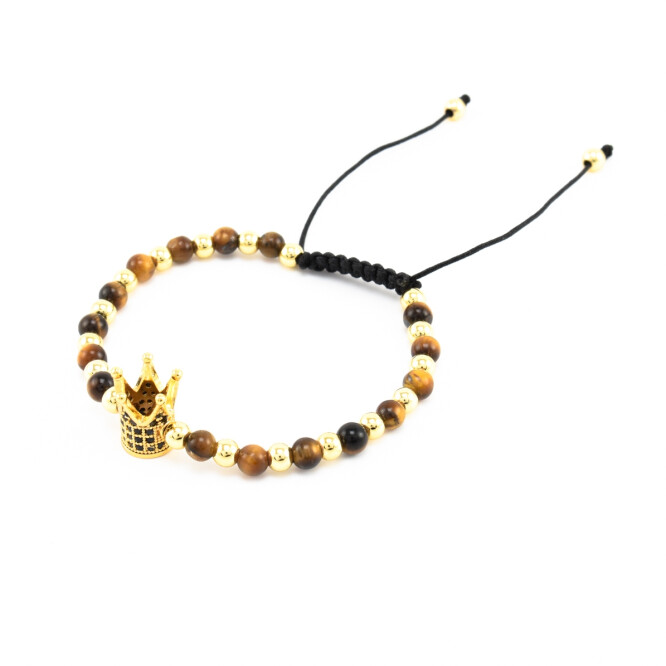 Bratara dama din ochi de tigru cu accesorii placate cu aur 18K si cristale swarovski