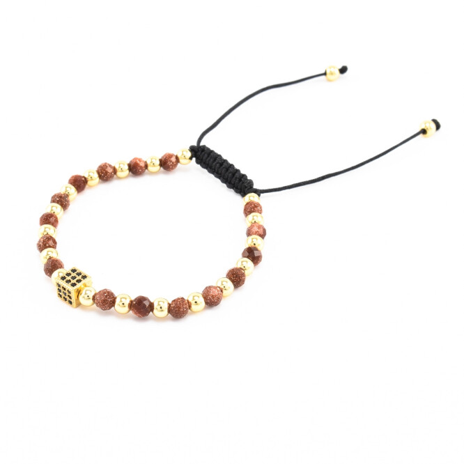 Bratara dama din piatra soarelui cu accesorii placate cu aur 18K si cristale swarovski