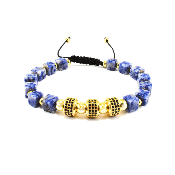 Bratara barbati din lapis lazuli si accesorii placate cu aur 