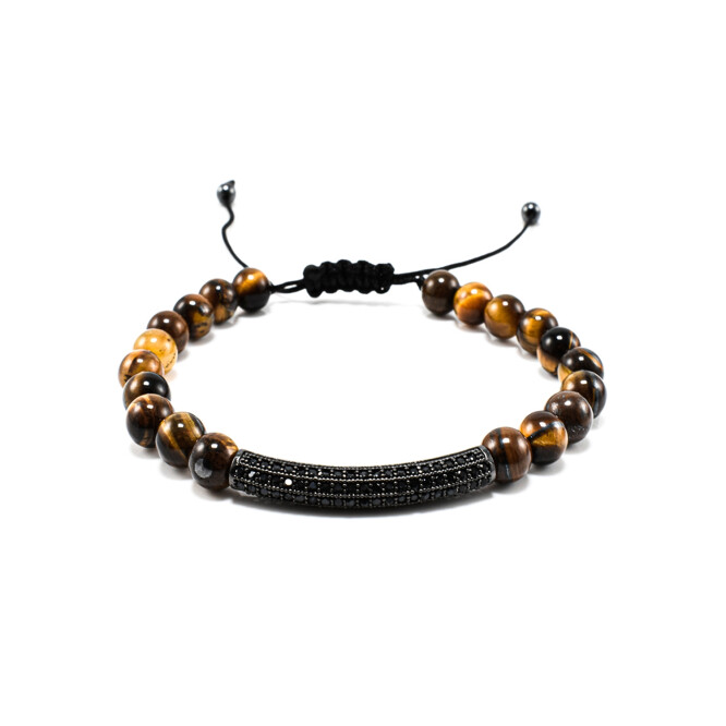 Bratara barbati din ochi de tigru si accesoriu cu cristale zirconia