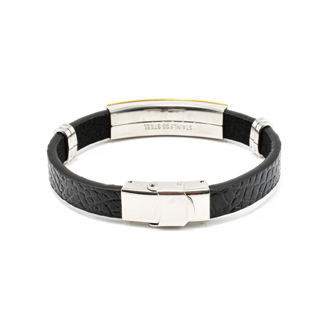 Bratara barbati stainless steel din piele naturala