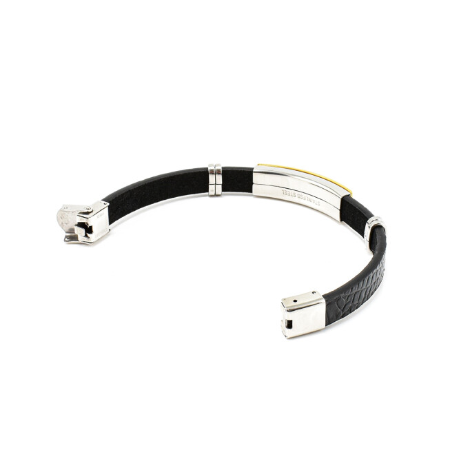 Bratara barbati stainless steel din piele naturala