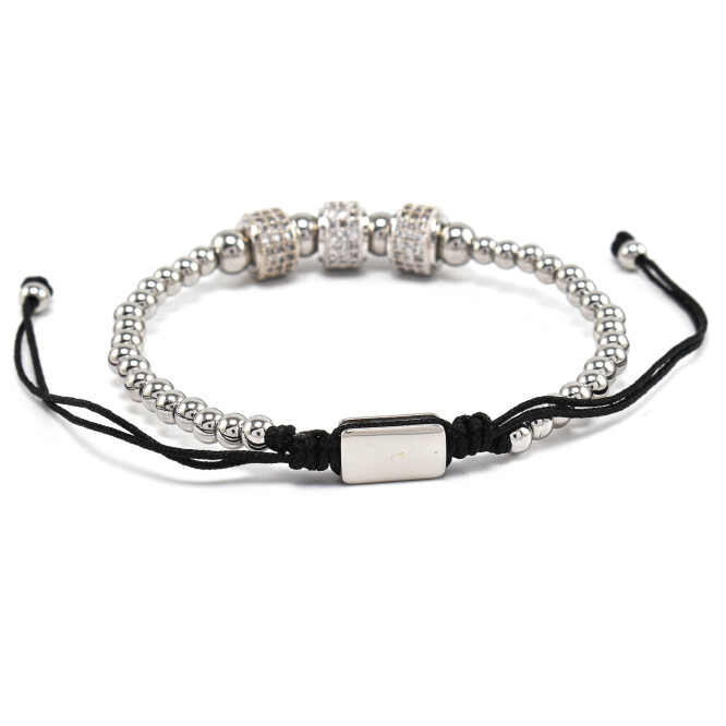 Bratara barbati din otel inoxidabil si accesorii cu cristale zirconia