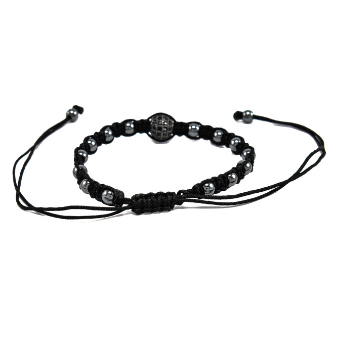 Bratara barbati din hematit si accesoriu cu cristale zirconia