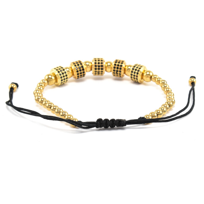 Bratara barbati din otel inoxidabil placata cu aur 18K si accesorii cu cristale zirconia