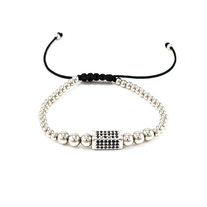 Bratara barbati cu accesorii argintii si cristale zirconia BBB-325