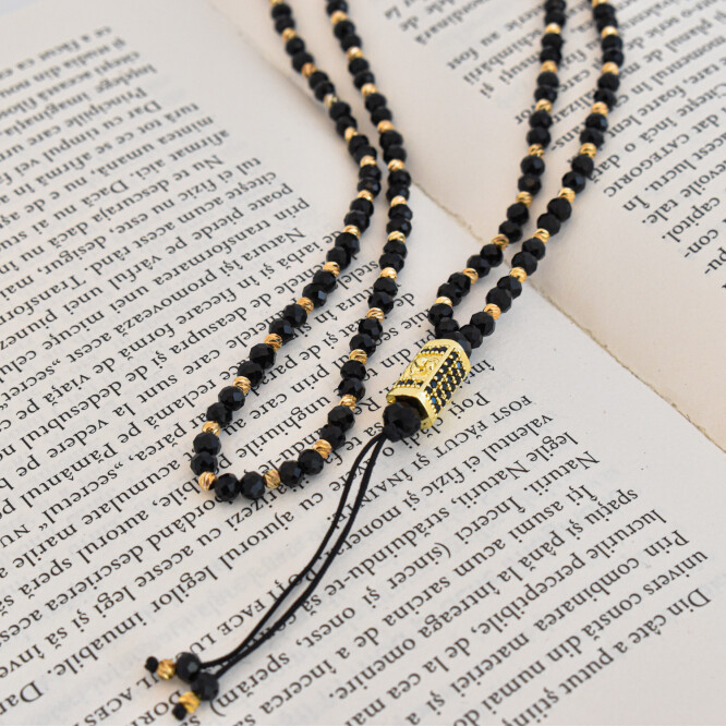 COLIER BARBATI TIP ROZARIU CU BILE FATETATE, ACCESORIU CU CAP DE LEU