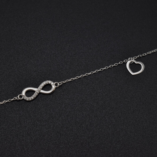 Bratara dama din argint ”Inima & Infinit” cu cristale swarovski