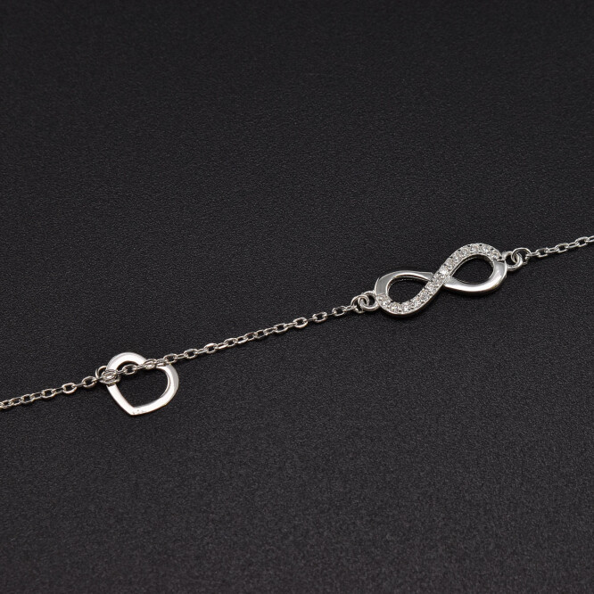 Bratara dama din argint  cu accesoriu in forma de infinit și inimioara