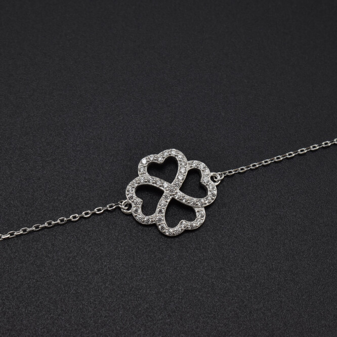 Bratara dama din argint  ”Trifoi cu patru foi” cu cristale swarovski