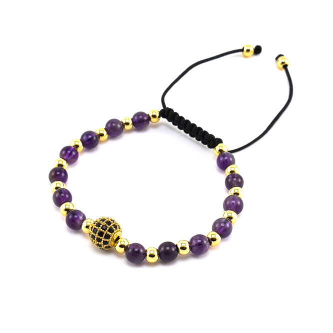Bratara dama din ametist cu accesorii placate cu aur 18K si cristale swarovski