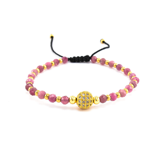 Bratara dama din turmalina roz cu accesorii placate cu aur 18K si cristale swarovski