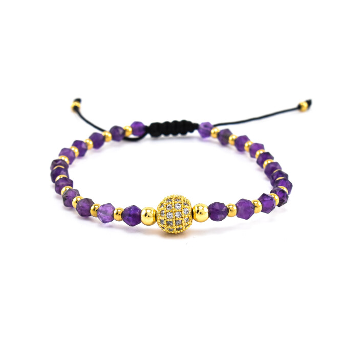 Bratara dama din ametist cu accesorii placate cu aur 18K si cristale swarovski