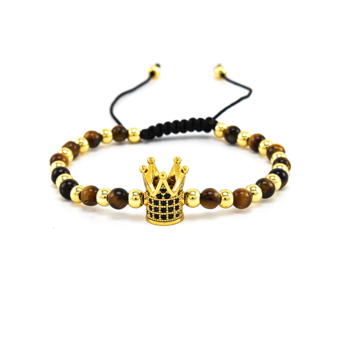 Bratara dama din ochi de tigru cu accesorii placate cu aur 18K si cristale swarovski