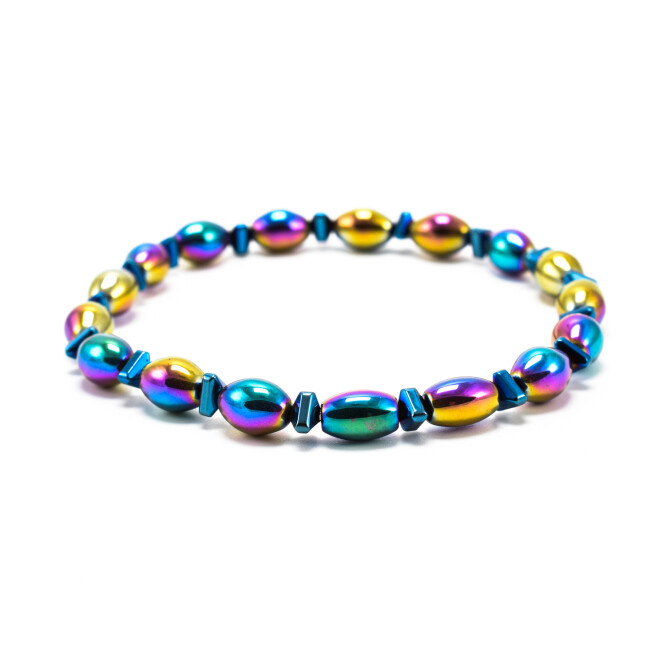 BRATARA BARBATI, ELASTICA, CU BILE DIN HEMATIT MAGNETIC ELECTROPLACAT MULTICOLOR