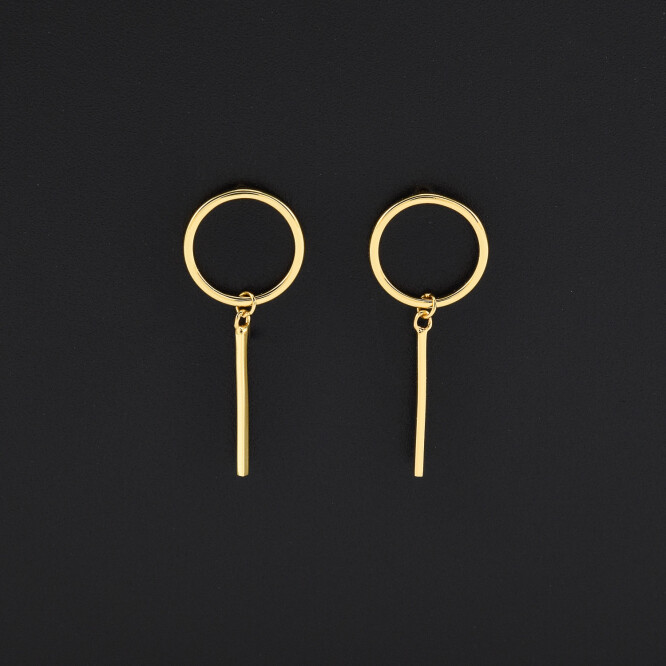 Cercei dama din argint placat cu aur 18K in forma de cerc cu accesoriu vertical