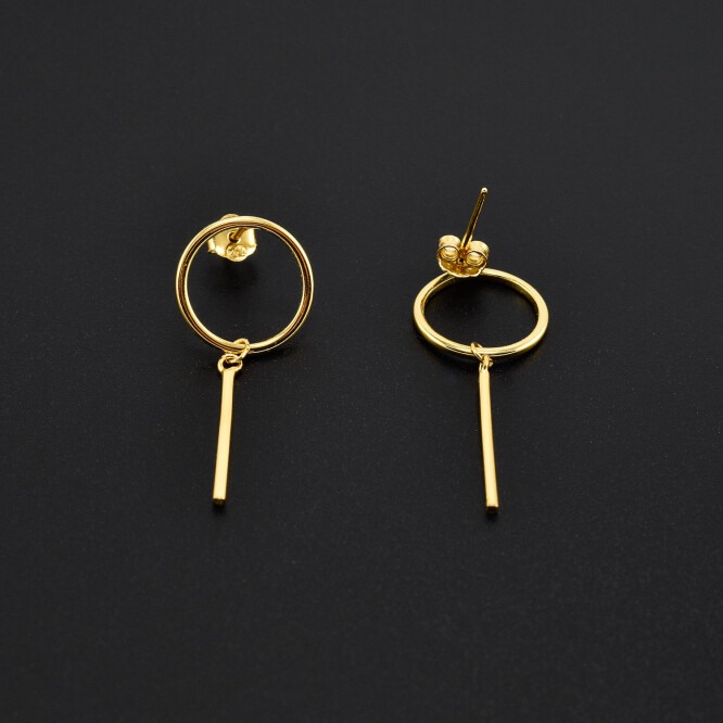 Cercei dama din argint placat cu aur 18K in forma de cerc cu accesoriu vertical