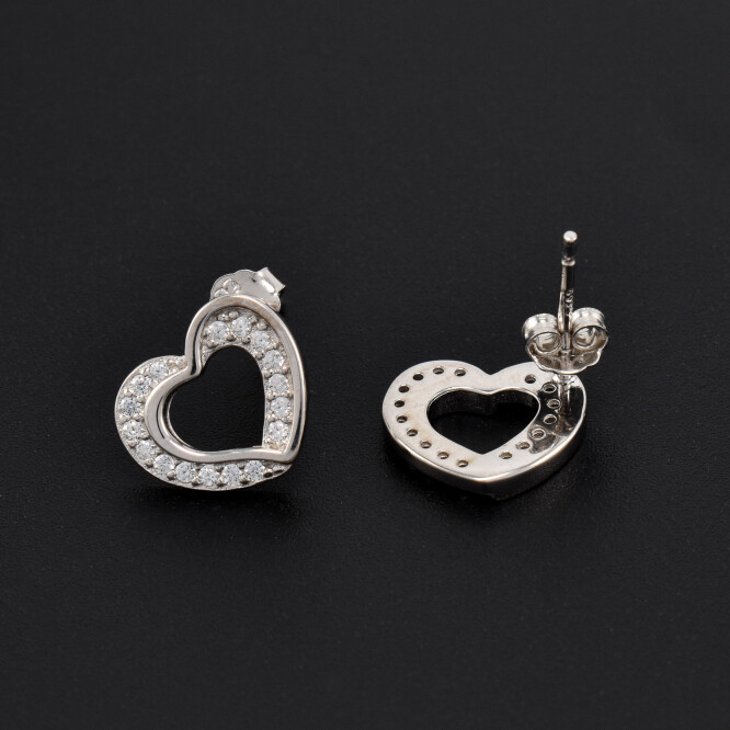 Cercei dama din argint in forma de inima acoperita cu cristale swarovski