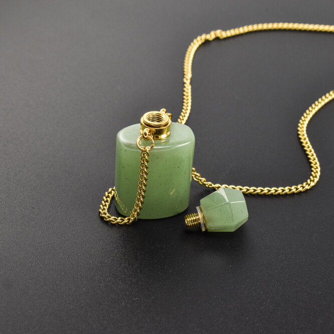 Colier cu pandantiv sticluta de parfum din aventurin verde