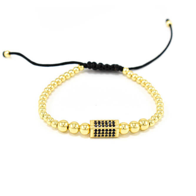 Bratara barbati din otel inoxidabil auriu si accesoriu cu cristale zirconia BBB-324