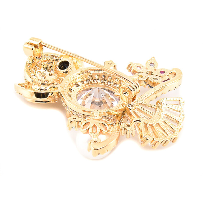 Brosa in forma de bufnita cu cristale swarovski placata cu aur 18k BRS-27