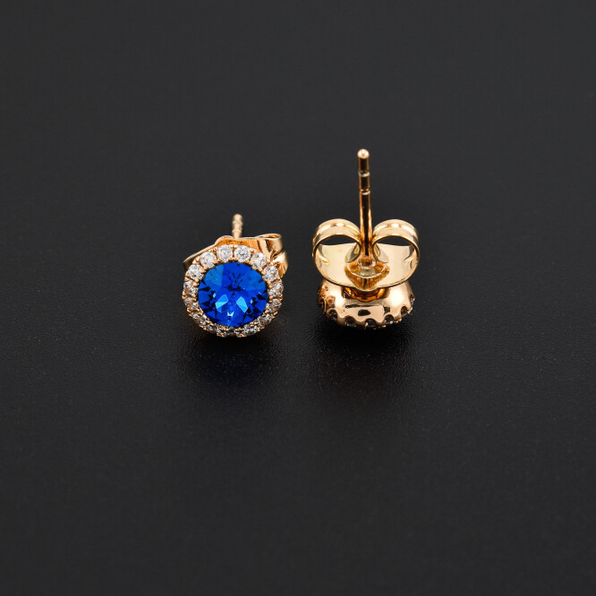 Cercei dama placati cu aur 18K cristal albastru
