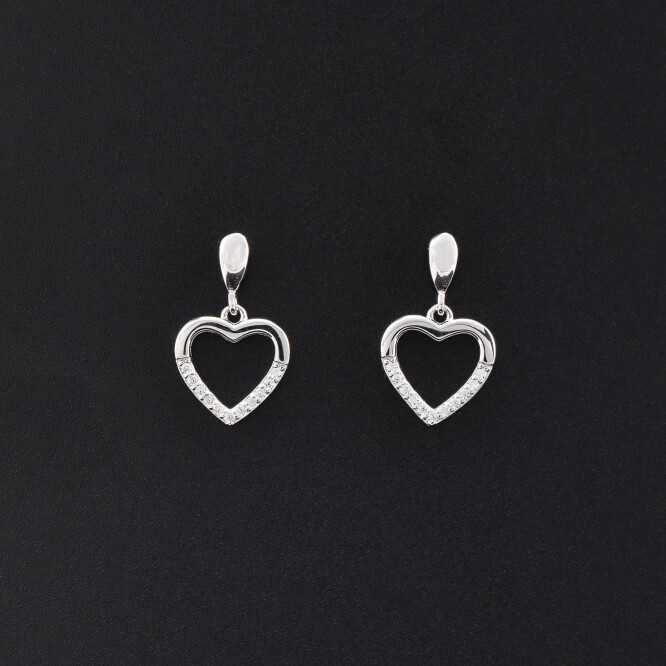 Cercei dama din argint in forma de inima cu cristale swarovski