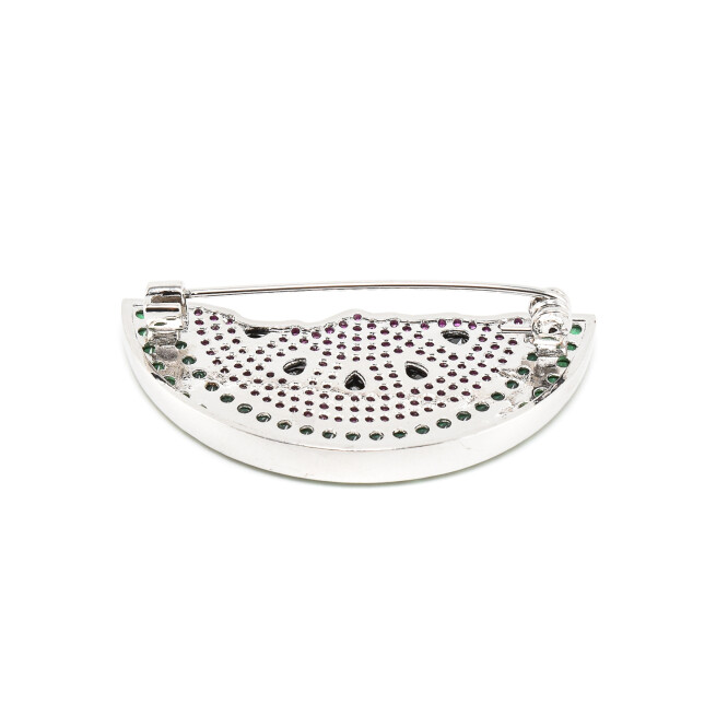 Brosa cu cristale swarovski colorate placata cu aur 18k in forma de felie de pepene