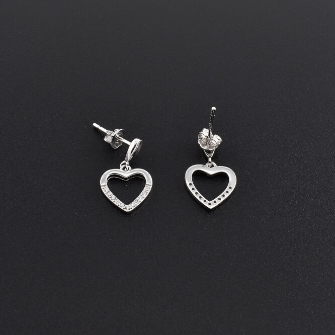 Cercei dama din argint in forma de inima cu cristale swarovski