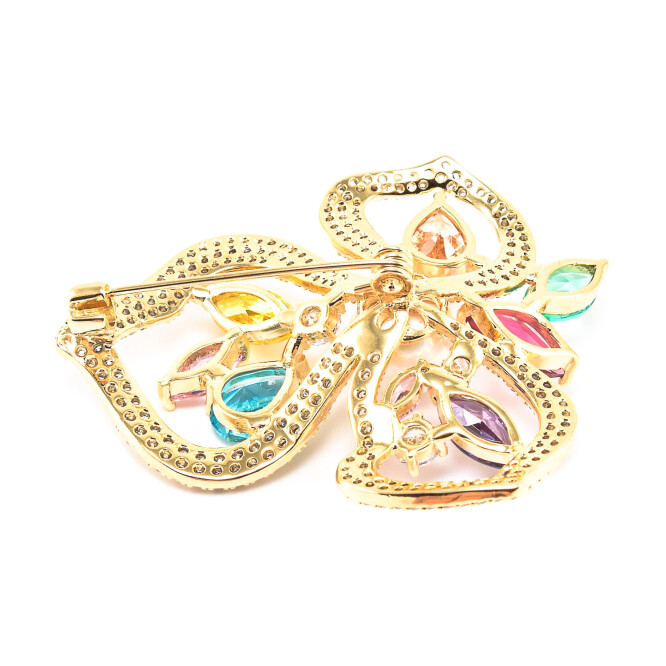Brosa in forma de floare cu cristale swarovski placata cu aur 18k