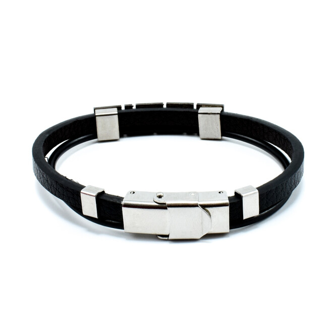 Bratara barbati stainless steel din piele naturala